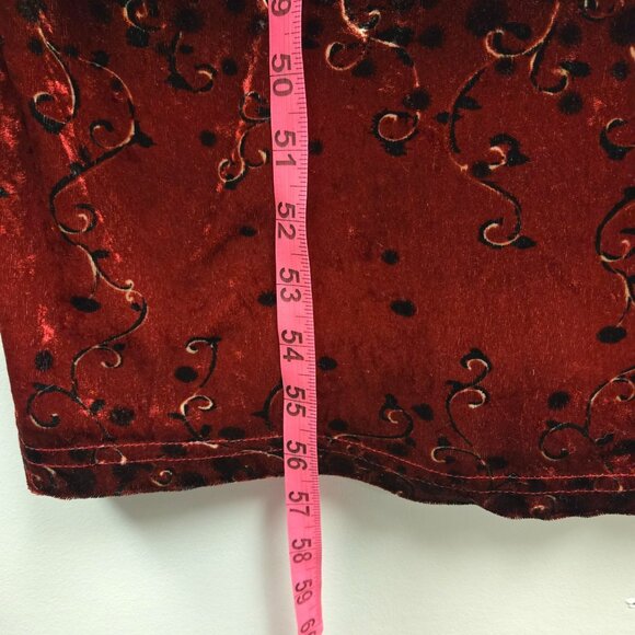 Vintage 90's Velvet Women's S Whimsygoth Red Black Floral Pattern Maxi Dress - Picture 7 of 9